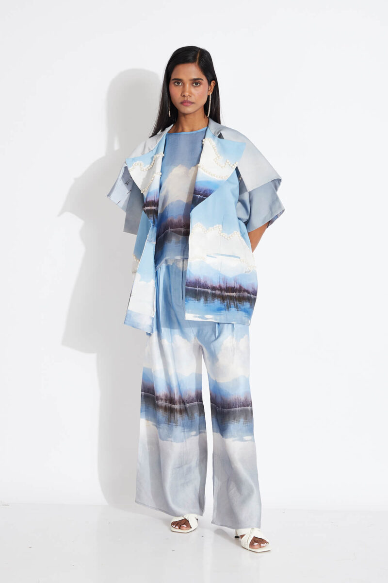 Set- Crop Top ,Pearl Jacket N Pants